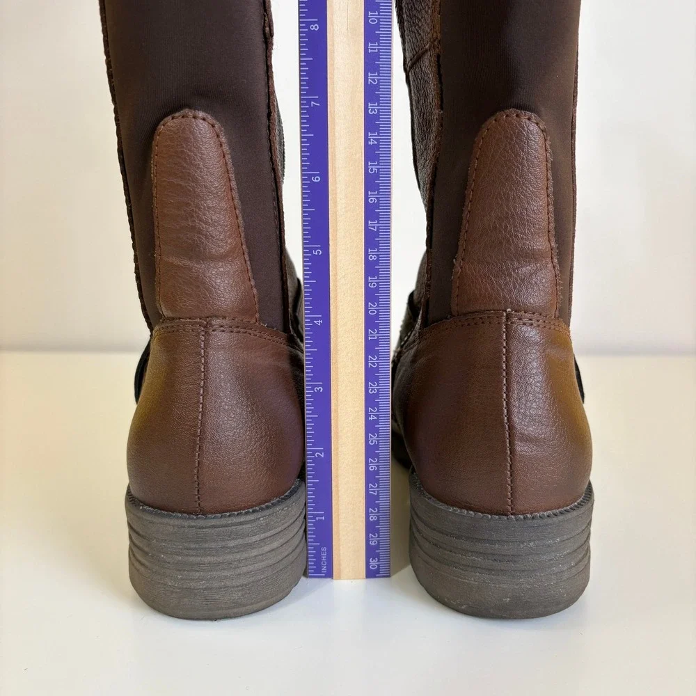 Earth Origins Women Harness Riding Equestrian Leather Boots 7.5 Brown Wide Shaft